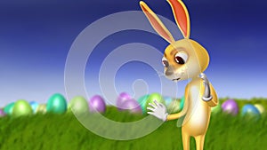 Easter bunny dancing with eggs