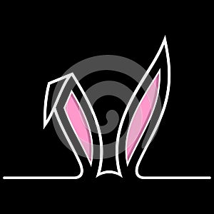 Easter Bunny Ear vector. Black Background. Easter Symbol Ornament in white, pink and black.