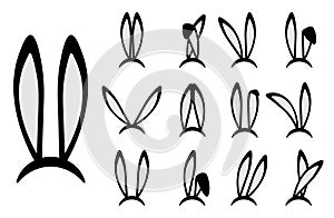 Easter bunny ears icons set. Easter rabbit ears masks collection on head isolated on white background. Vector