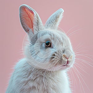 easter bunny with ears on pink background, in the style of contemporary modernist-type photography, dark white and light