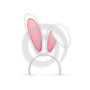 Easter Bunny Ears. Pink and White Mask with Rabbit Ear. Spring Seasonal Cute Hat. April, March Holidays.