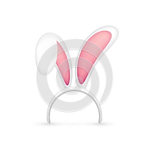 Easter Bunny Ears. Pink and White Mask with Rabbit Ear. Spring Seasonal Cute Hat. April, March Holidays.