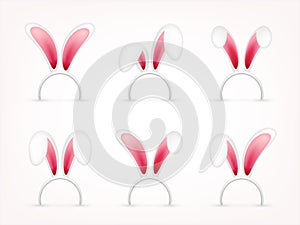 Easter Bunny Ears. Pink and White Mask with Rabbit Ear. Spring Seasonal Cute Hat. April, March Holidays.