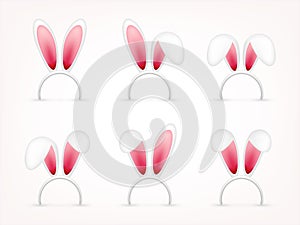 Easter Bunny Ears. Pink and White Mask with Rabbit Ear. Spring Seasonal Cute Hat. April, March Holidays.