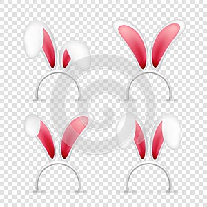 Easter bunny ears. Pink and white mask with rabbit ear. Spring seasonal cute hat. April, March holidays.