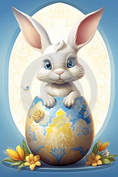 Easter bunny with an Easter egg, holiday card