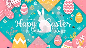 an easter bunny with an easter egg pattern and the words happy easter you're