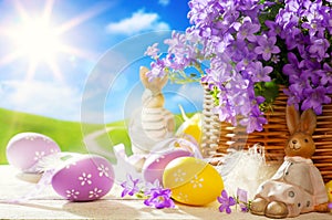 Art Easter bunny and Easter eggs