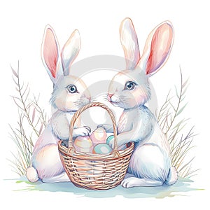 Easter bunny with Easter eggs on white background