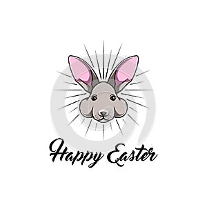 Easter bunny. Easter greeting card. Rabbit head. Happy Easter inscroption. Vector.