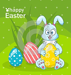 Easter Bunny Egg Hunt, Cartoon Rabbit, Greeting Banner