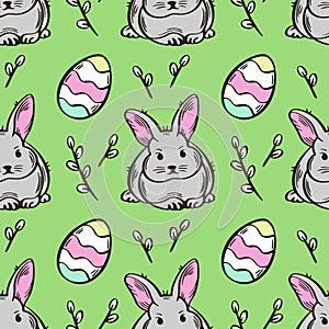 Easter bunny and egg seamless pattern vector illustration