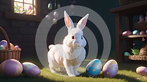 Easter Bunny with eggs AI generated using Generative AI