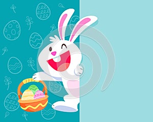 easter bunny with eggs basket on the side of blank space