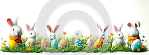 Easter Bunny Eggs Cute Rabbit Isolated White Background Header Banner