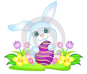 Easter Bunny with Eggs and Flowers