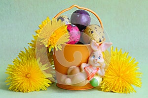 Easter bunny , eggs and flowers - Stock photos