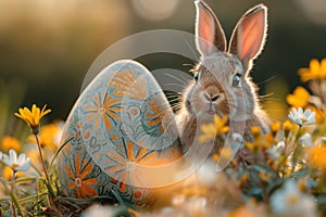 Easter bunny encounter in a spring meadow