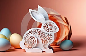 easter bunny, festive banner, paper cut design