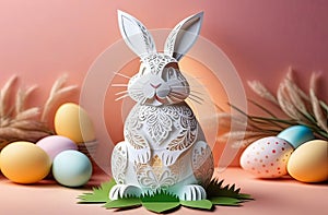 easter bunny, festive banner, paper cut design