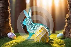 easter bunny, festive banner, paper cut design