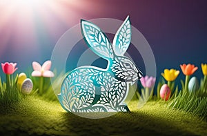 easter bunny, festive banner, paper cut design