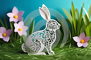 easter bunny, festive banner, paper cut design