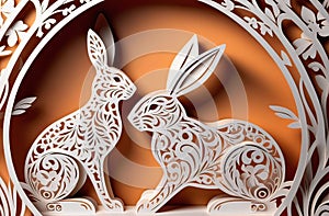 easter bunny, festive banner, paper cut design