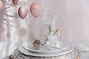 Easter Bunny Figurine With Table place setting