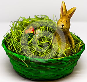 Easter Bunny in green Nest with glass eggs