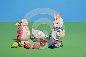 Easter bunny and his wife with a goose