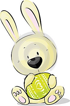 Easter Bunny Hold Painted Egg - Vector Illustration