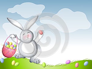 Easter Bunny Hopping With Basket of Eggs