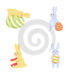 Easter bunny icons set cartoon vector. Cute rabbit and easter egg