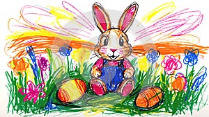 easter bunny kids crayon drawing childish scribble doodle