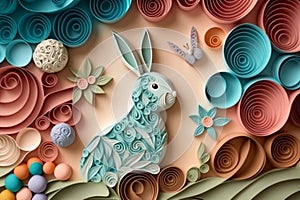 Easter bunny made with paper quilling technique illustration