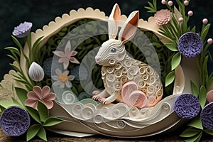 Easter bunny made with paper quilling technique illustration
