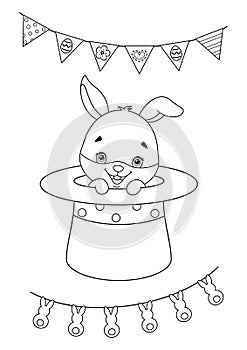 Easter Bunny in Magic Hat Coloring Page