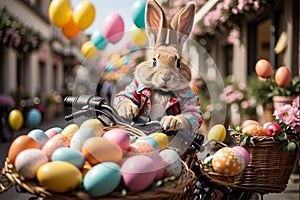 Easter Bunny on a Motorcycle Carrying Eggs