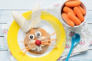 Easter Bunny Pancake For Kids. Colorful Funny Meal For Kids