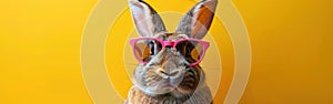 Easter Bunny in Pink Shades on Yellow: Fun Animal Greeting Card Idea