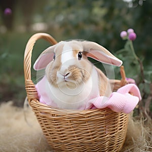 Easter bunny with pink sweater in basket