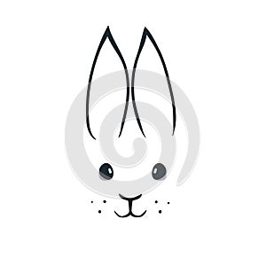 Easter bunny portrait on white background. Happin Easter banner vector illustration