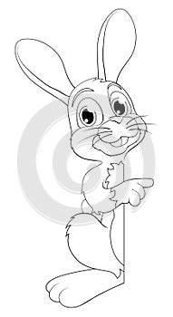 Easter Bunny Rabbit Cartoon Character Peeking Sign