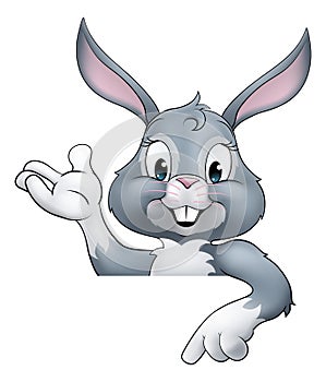 Easter Bunny Rabbit Cartoon Character Peeking Sign