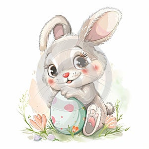 Easter bunny rabbit with chocolate egg