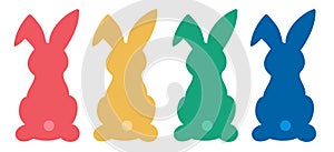 Easter bunny rabbit colorful set silhouettes vector illustration, flat design