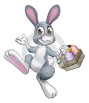 Easter Bunny Rabbit With Easter Egg Basket Cartoon