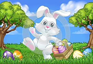 Easter Bunny Rabbit Eggs Basket Background Cartoon photo