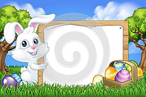 Easter Bunny Rabbit Eggs Sign Background Cartoon photo